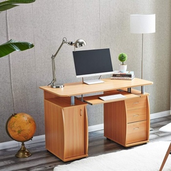 RayGar Deluxe Computer Desk With Cabinet and 3 Drawers - Beech