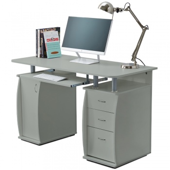 RayGar Deluxe Computer Desk With Cabinet and 3 Drawers - Grey