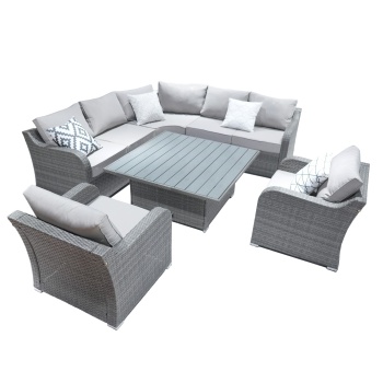 Valletta Luxury Rattan Garden Corner Sofa Set with Adjustable Dining Table & Armchairs  Outdoor Patio Furniture FREE Cushions + Cover