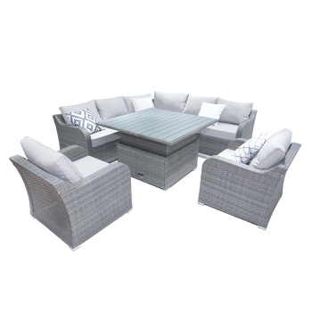 Valletta Luxury Rattan Garden Corner Sofa Set with Adjustable Dining Table & Armchairs  Outdoor Patio Furniture FREE Cushions + Cover