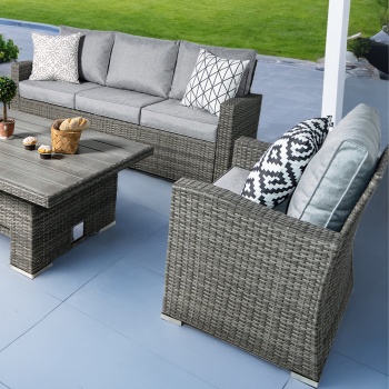 Vermont Luxury Grey Rattan Sofa Set with Adjustable Table  Outdoor Patio Furniture FREE Cushions + Cover