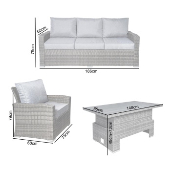 Vermont Luxury Grey Rattan Sofa Set with Adjustable Table  Outdoor Patio Furniture FREE Cushions + Cover