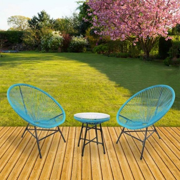 RayGar 3pcs Bistro Egg Designer String Chair Indoor & Garden Set - Blue