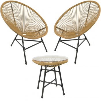 RayGar 3pcs Bistro Egg Designer String Chair Indoor & Garden Set - Natural