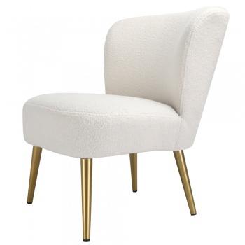 Clara Accent Chair in Teddy Fabric w/ Gold Legs - Cream Boucle