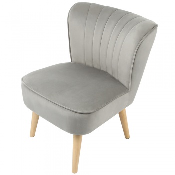 Clara Accent Chair in Velvet w/ Light Wood Legs - Grey