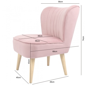Clara Accent Chair in Velvet w/ Light Wood Legs - Pink