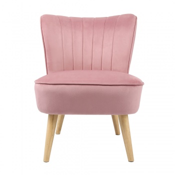 Clara Accent Chair in Velvet w/ Light Wood Legs - Pink