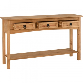 Corona 3 Drawer Console Table with Shelf - Waxed Pine