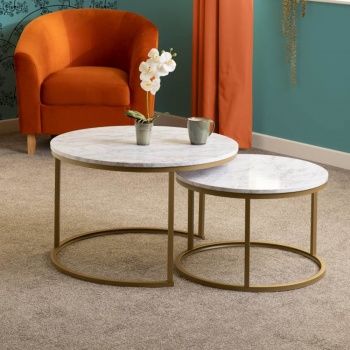 Dallas Round Coffee Table Pair - Marble Effect
