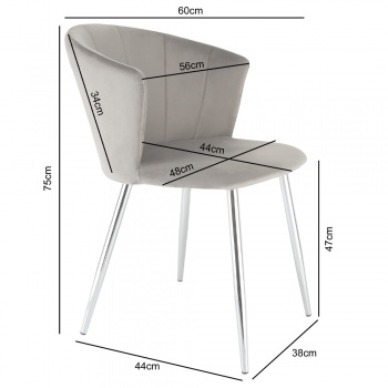 RayGar Ella Dining Chair in Velvet - Grey w/ Silver Legs