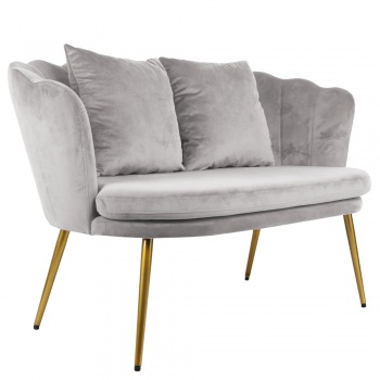 Genesis Flora 2 Seater Sofa with Petal Back Scallop in Velvet - Silver Grey
