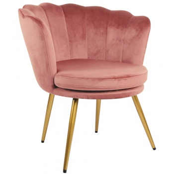 Genesis Flora Accent Chair with Petal Back Scallop Armchair in Velvet - Dusty Pink