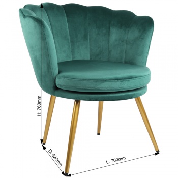 Genesis Flora Accent Chair with Petal Back Scallop Armchair in Velvet - Green