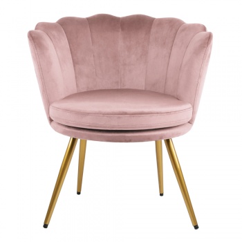 Genesis Flora Accent Chair with Petal Back Scallop Armchair in Velvet - Silver Pink