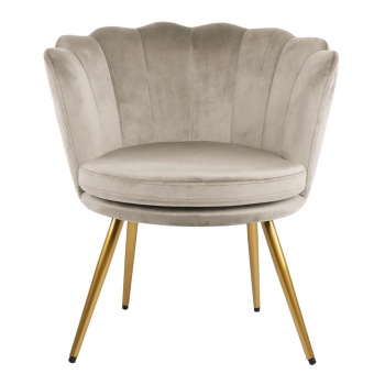 Genesis Flora Accent Chair with Petal Back Scallop Armchair in Velvet - Taupe