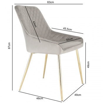 Evie Dining Chair in Velvet Fabric w/ Gold Legs - Grey