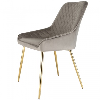 Evie Dining Chair in Velvet Fabric w/ Gold Legs - Grey