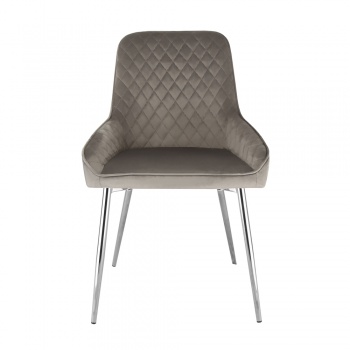 Evie Dining Chair in Velvet Fabric w/ Silver Legs - Grey