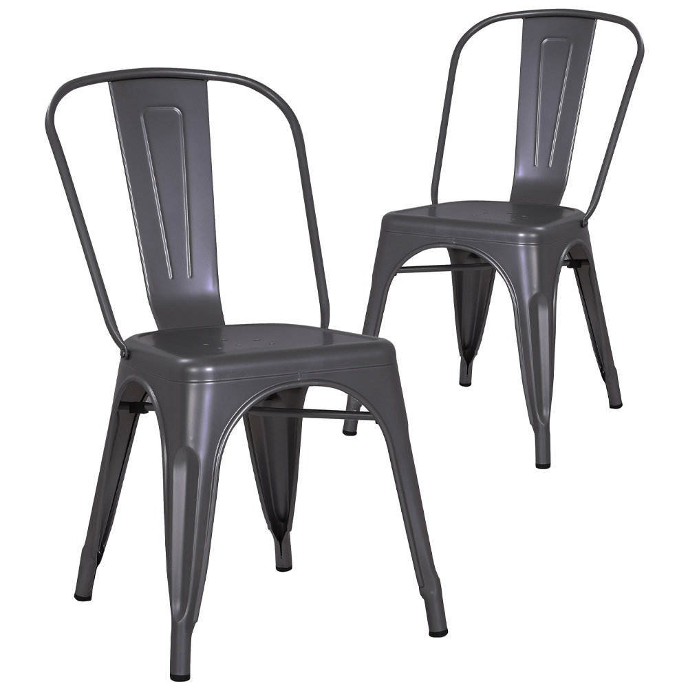 Pollux Metal Chair for Home Bar Restaurant x 2 - Metallic Grey