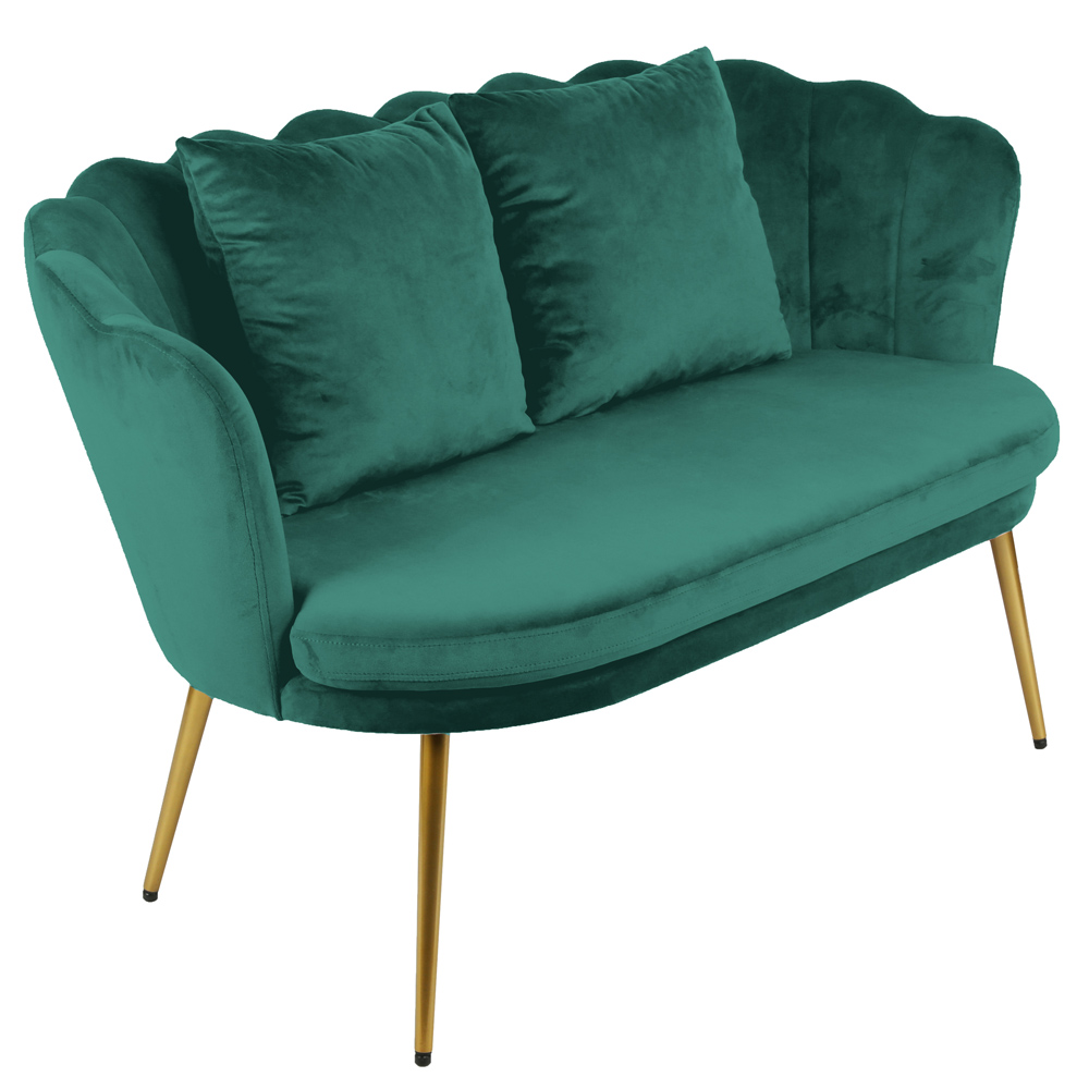 Genesis Flora 2 Seater Sofa with Petal Back Scallop in Velvet - Green