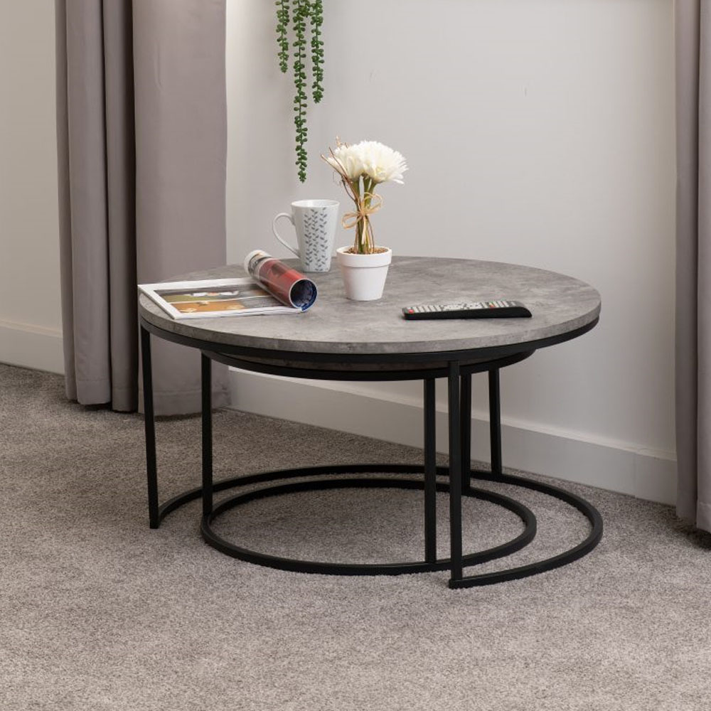 Quebec Round Coffee Table Pair - Concrete Effect | Free & Fast P&P