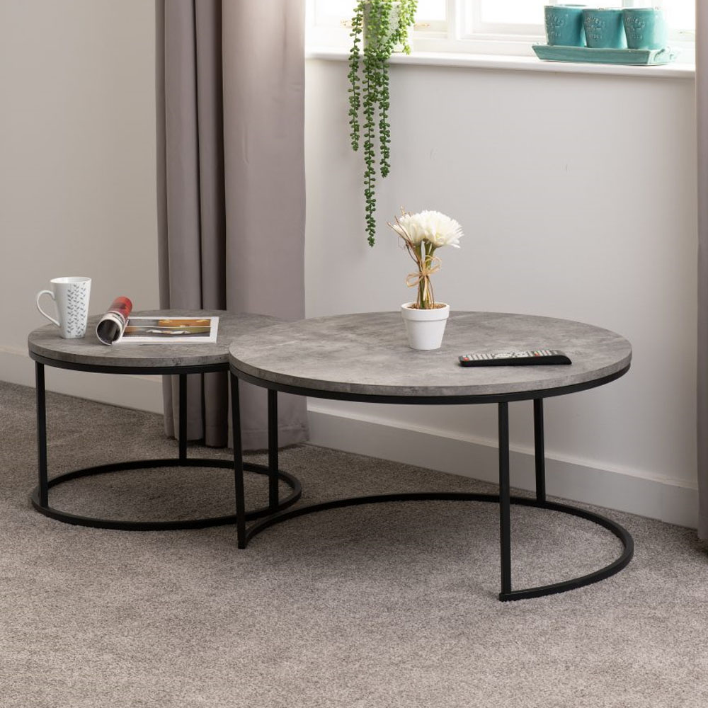 Quebec Round Coffee Table Pair - Concrete Effect | Free & Fast P&P
