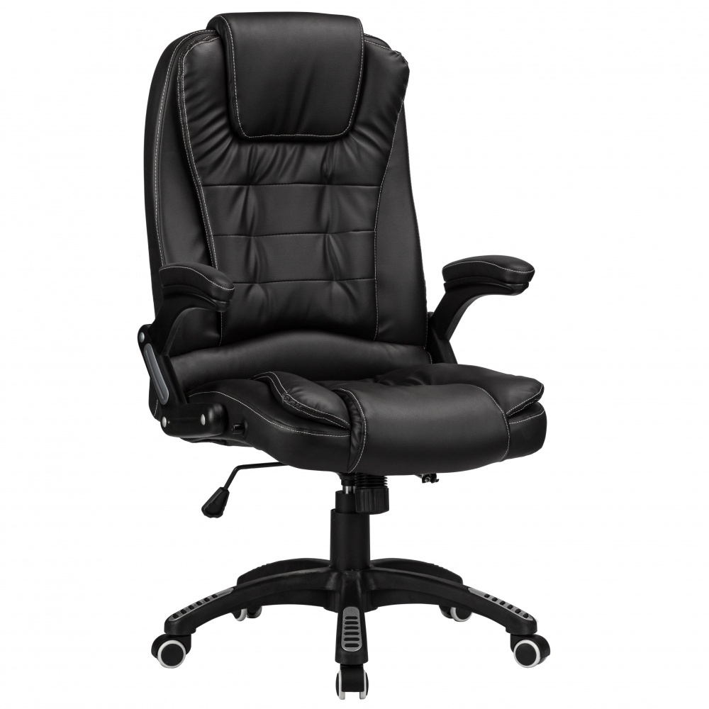 RayGar Luxury Faux Leather High Back Reclining Office Chair - Black