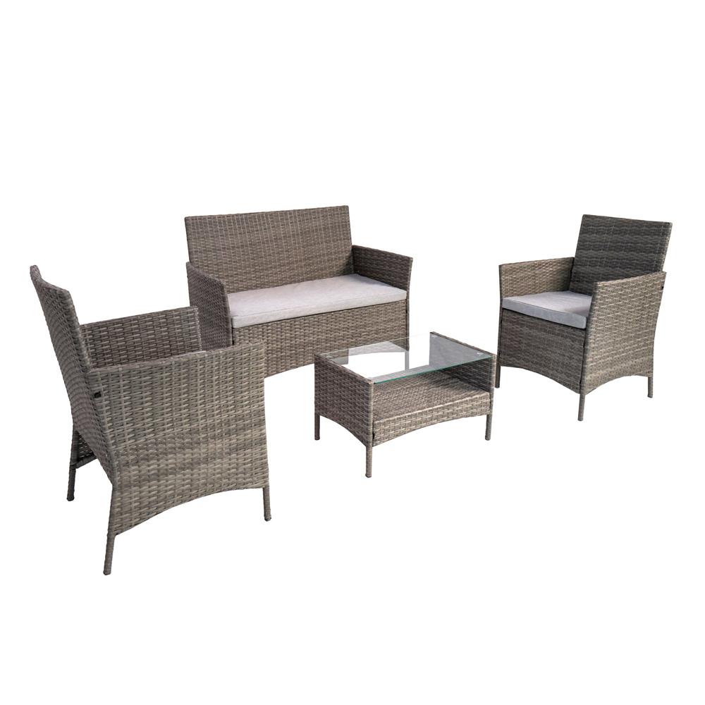 Vienna Deluxe Rattan 4 Seater Sofa Set with Rectangular Table - Grey