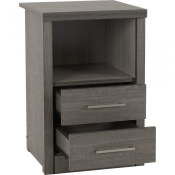 Lisbon 2 Drawer 1 Shelf Bedside Cabinet - Black Wood Grain