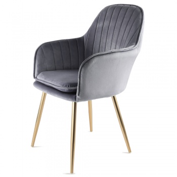 Genesis Muse Chair in Velvet Fabric - Grey with Gold Legs