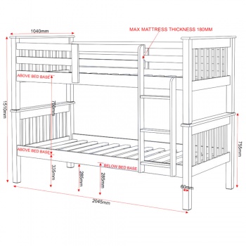 Neptune Single Bunk Beds with Wooden Frame - White