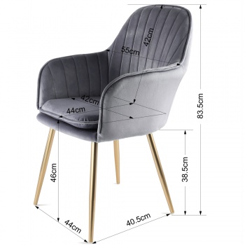 Genesis Muse Chair in Velvet Fabric x 2 - Grey with Gold Legs