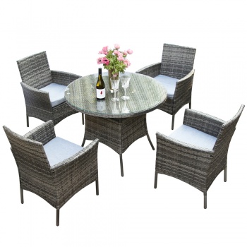 RayGar Deluxe Rattan 4 Seater Bistro Set with Round Table - Grey