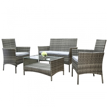 Vienna Deluxe Rattan 4 Seater Sofa Set with Rectangular Table - Grey