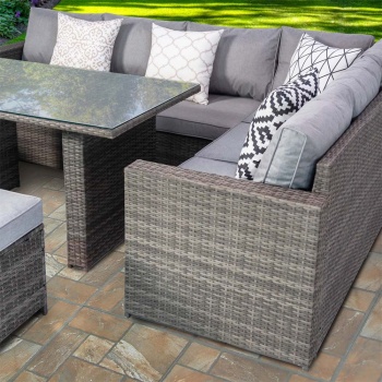 Venice Deluxe Rattan 8 Seater Corner Set with High Table for Garden Patio - Grey