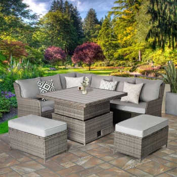 Verona Deluxe Rattan 7 Seater Corner Set with Adjustable Table for Garden Patio - Grey