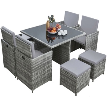 Vesta Deluxe Rattan 8 Seater Dining Cube Garden Furniture Patio Set - Grey