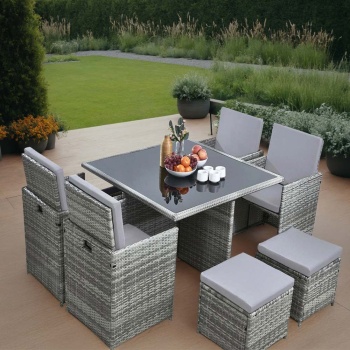 Vesta Deluxe Rattan 8 Seater Dining Cube Garden Furniture Patio Set - Grey