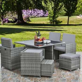 Vesta Deluxe Rattan 8 Seater Dining Cube Garden Furniture Patio Set - Grey