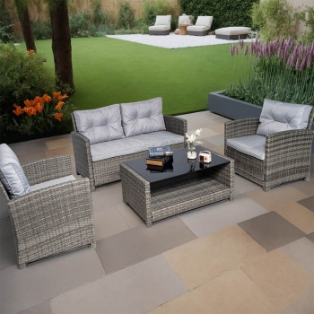 Vinci Luxury Grey Rattan Sofa Set with Table and Armchairs  Outdoor Patio Furniture FREE Cover