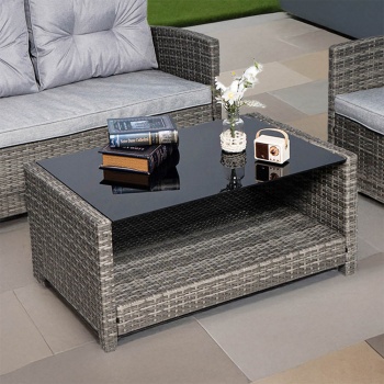 Vinci Luxury Grey Rattan Sofa Set with Table and Armchairs  Outdoor Patio Furniture FREE Cover